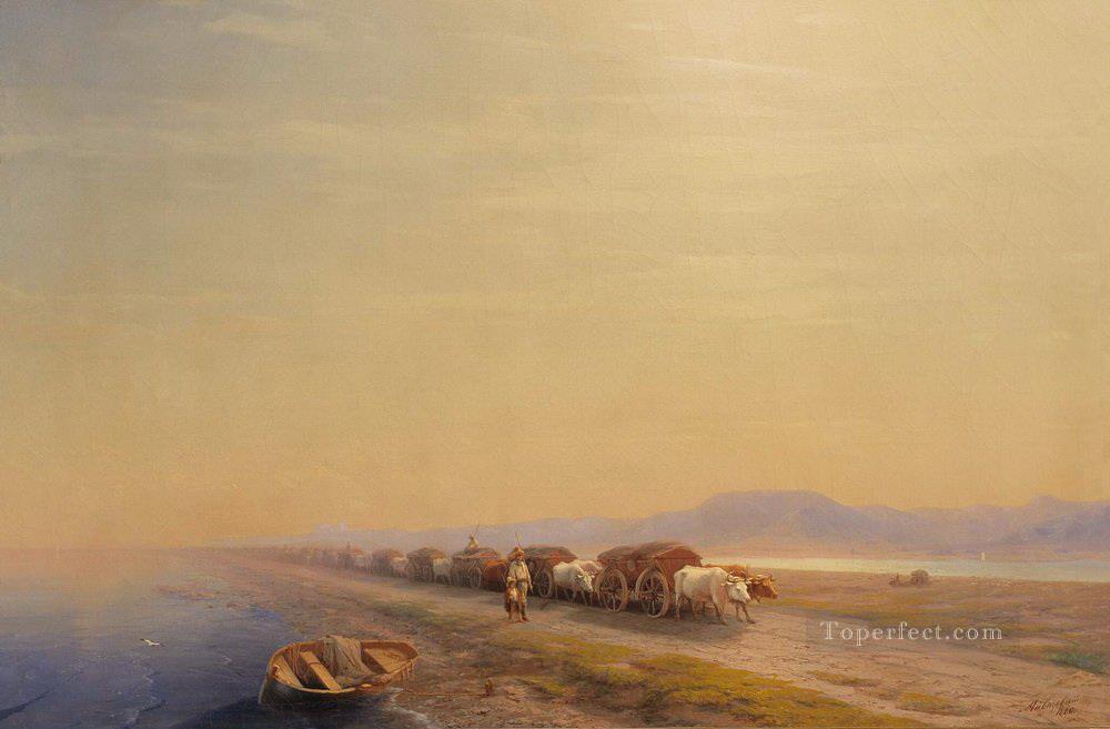 ox train on the sea shore 1860 Romantic Ivan Aivazovsky Russian Oil Paintings
